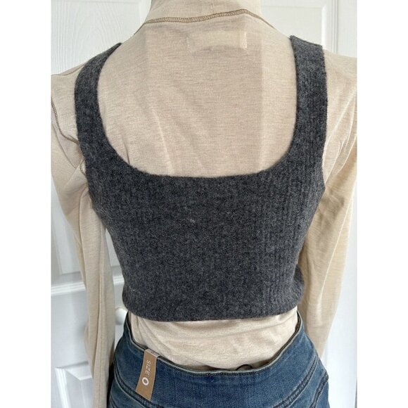 Everlane Charcoal Grey Wool Yak Blend Knit Cozy Stretch Crop Vest Tank Top Sz M - Picture 7 of 14